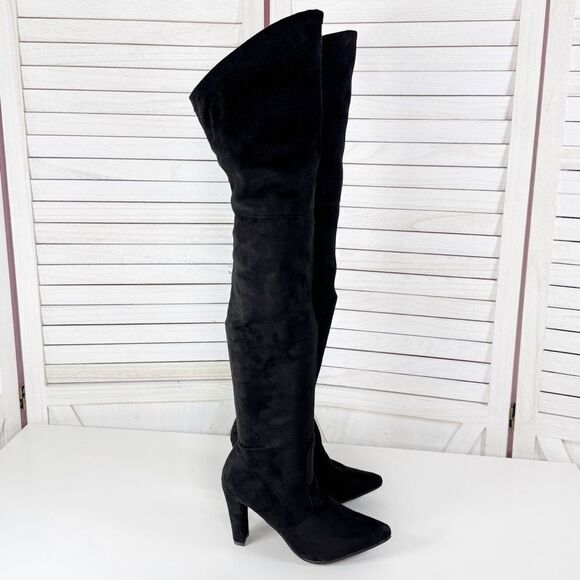 Shoe’n Tale Microfiber Over The Knee Thigh High Boots Black 7.5 Block Heel - Picture 4 of 15